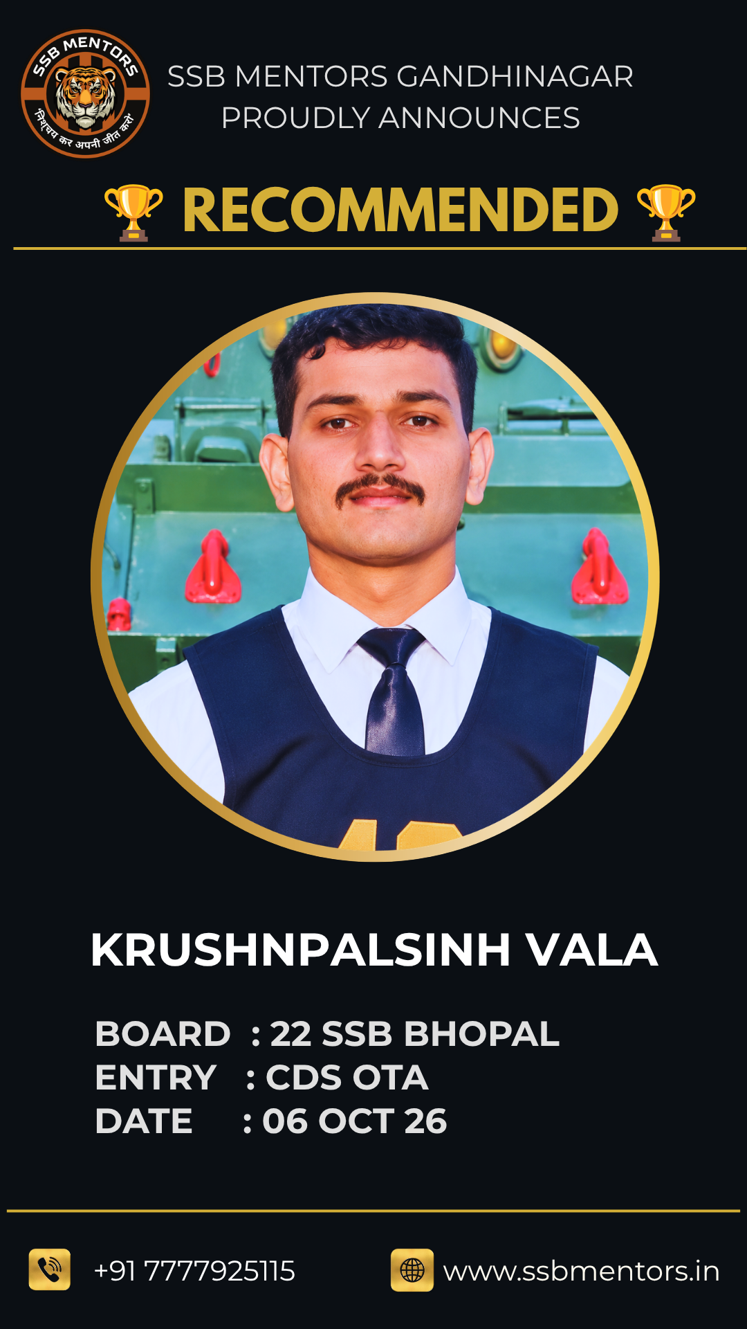 SSB Mentors recommended candidate success story